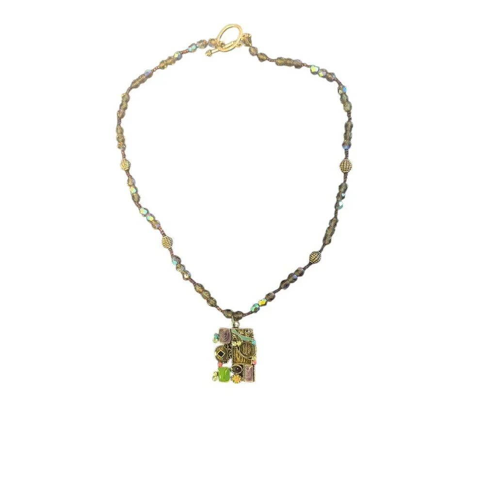 Micro Mosaic Y2K Enamel‎ Steampunk Glass Beaded Necklace Boho Wearable Art Metal